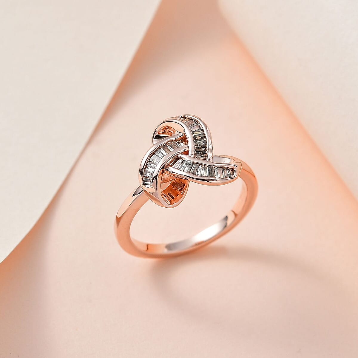 D'Joy Natural Champagne Diamond 0.25 ctw Knot Ring in Vermeil Rose Gold Over Sterling Silver (Size 11.0) image number 1
