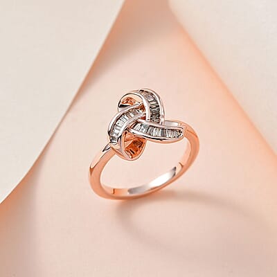 D'Joy Natural Champagne Diamond 0.25 ctw Knot Ring in Vermeil Rose Gold Over Sterling Silver (Size 11.0)