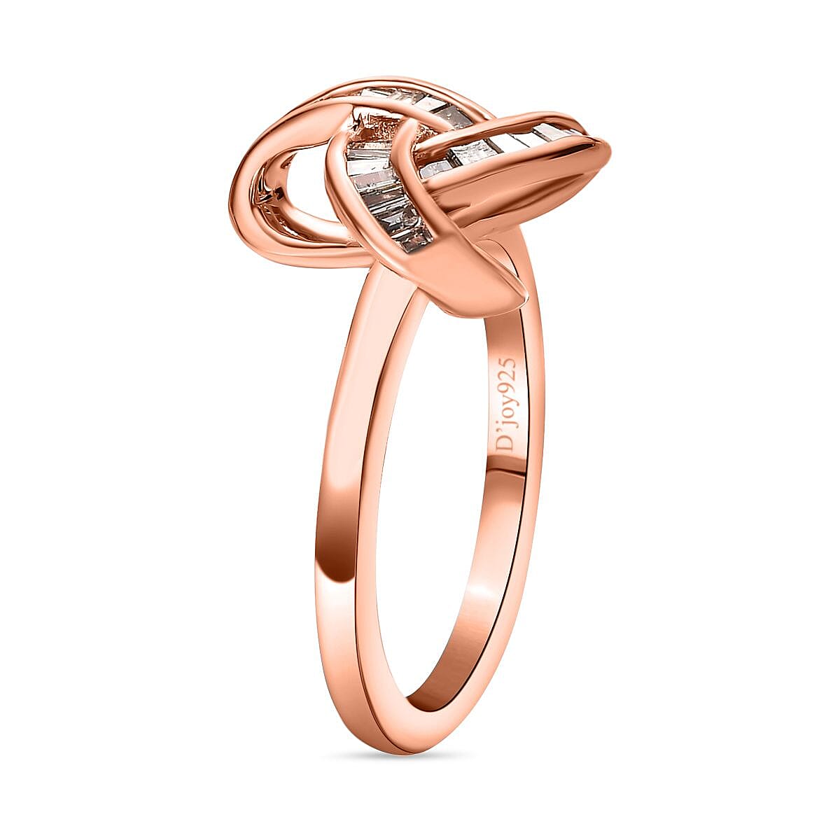 D'Joy Natural Champagne Diamond 0.25 ctw Knot Ring in Vermeil Rose Gold Over Sterling Silver (Size 11.0) image number 3