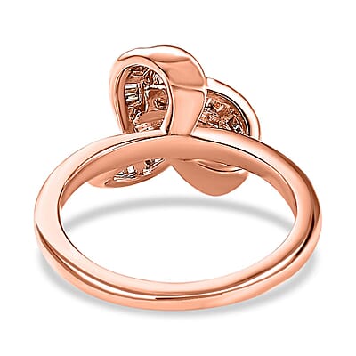 D'Joy Natural Champagne Diamond 0.25 ctw Knot Ring in Vermeil Rose Gold Over Sterling Silver (Size 11.0)