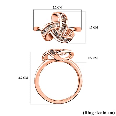 D'Joy Natural Champagne Diamond 0.25 ctw Knot Ring in Vermeil Rose Gold Over Sterling Silver (Size 11.0)
