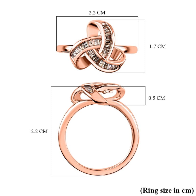 D'Joy Natural Champagne Diamond 0.25 ctw Knot Ring in Vermeil Rose Gold Over Sterling Silver (Size 11.0)