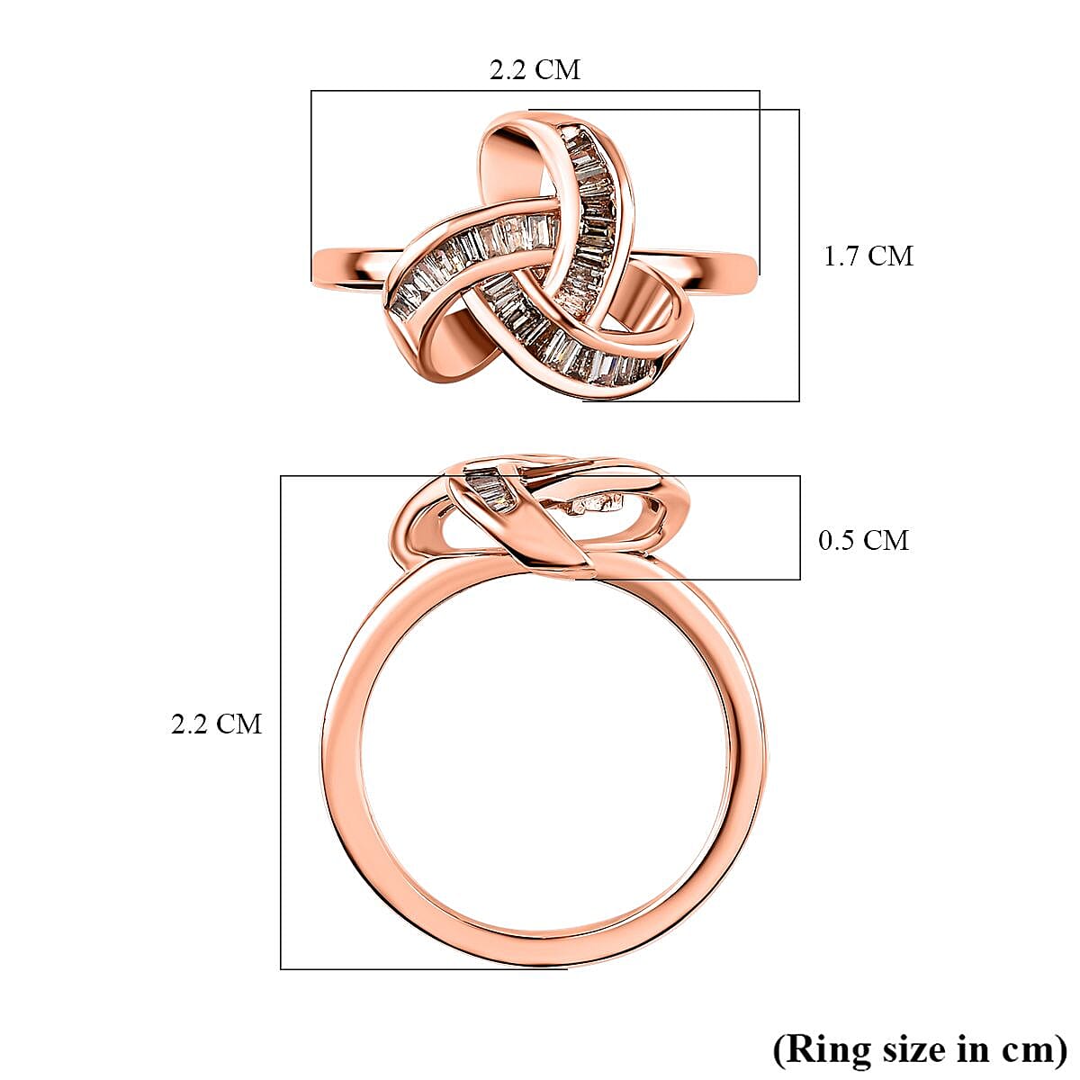 D'Joy Natural Champagne Diamond 0.25 ctw Knot Ring in Vermeil Rose Gold Over Sterling Silver (Size 7.0) image number 5
