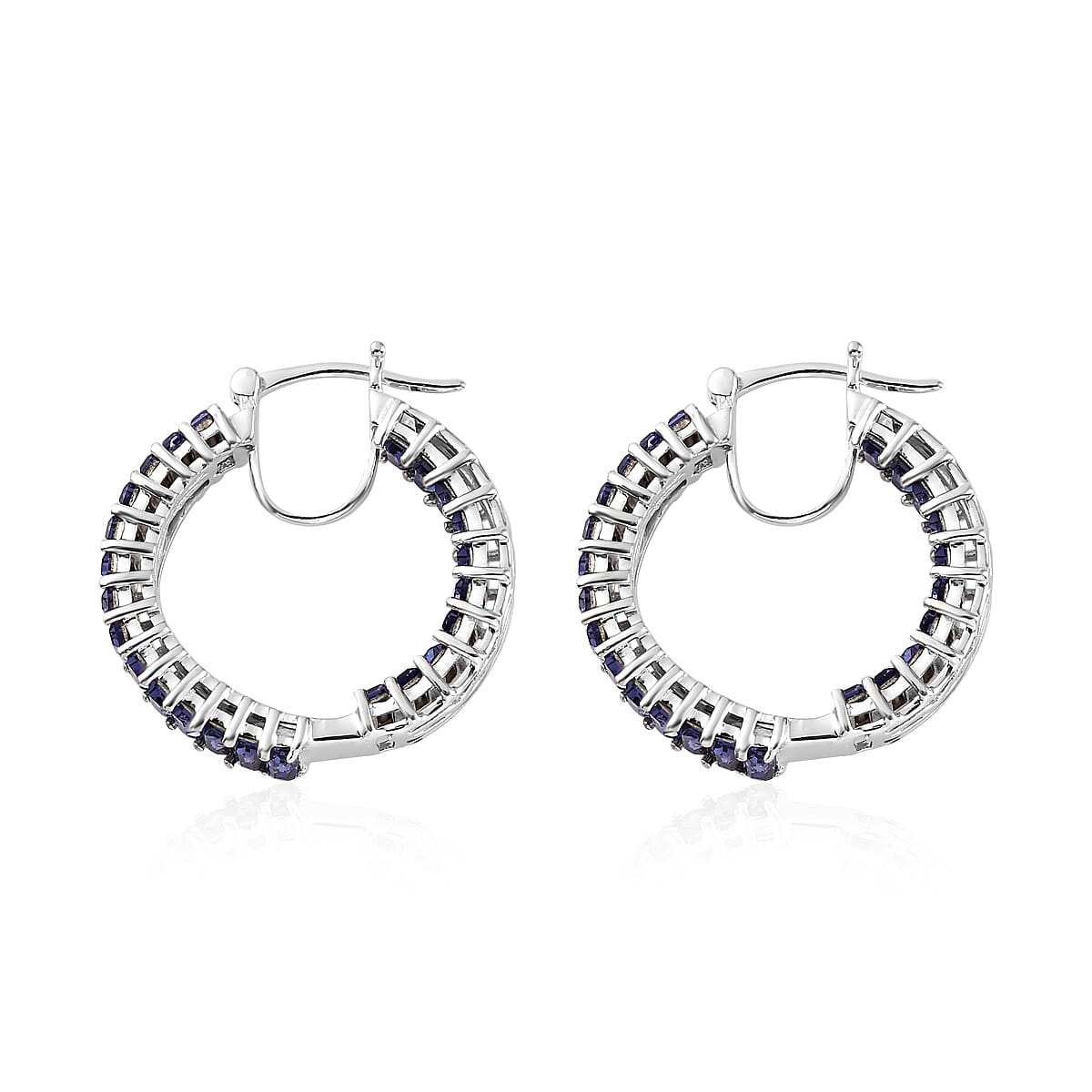 Tanzanite Color Crystal Inside Out Hoop Earrings in Platinum Over Sterling Silver