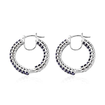 Tanzanite Color Crystal Inside Out Hoop Earrings in Platinum Over Sterling Silver