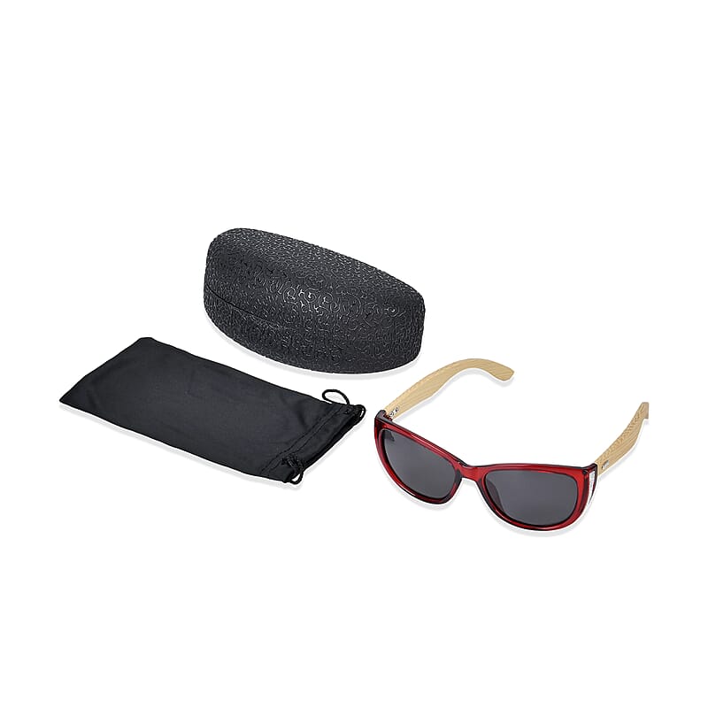UV400 and Polarized PC Sunglasses with Bamboo Temples, Pouch and Case
