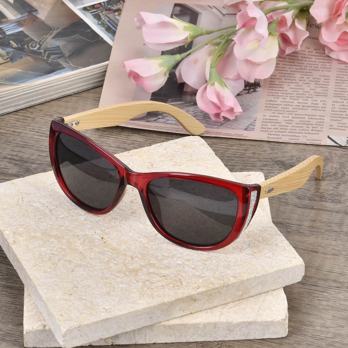 UV400 and Polarized PC Sunglasses with Bamboo Temples, Pouch and Case image number 1