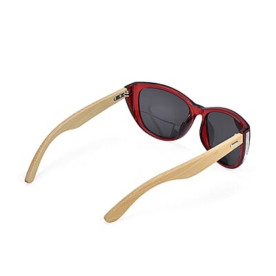 UV400 and Polarized PC Sunglasses with Bamboo Temples, Pouch and Case