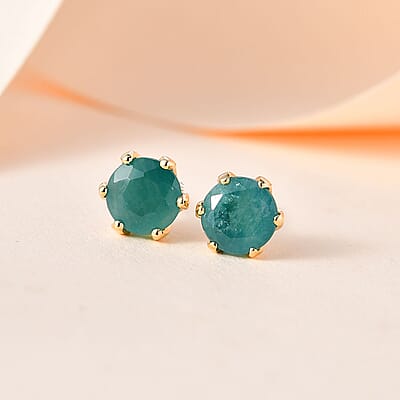 Luxoro 10K Yellow Gold Premium Grandidierite Solitaire Stud Earrings 1.80 ctw