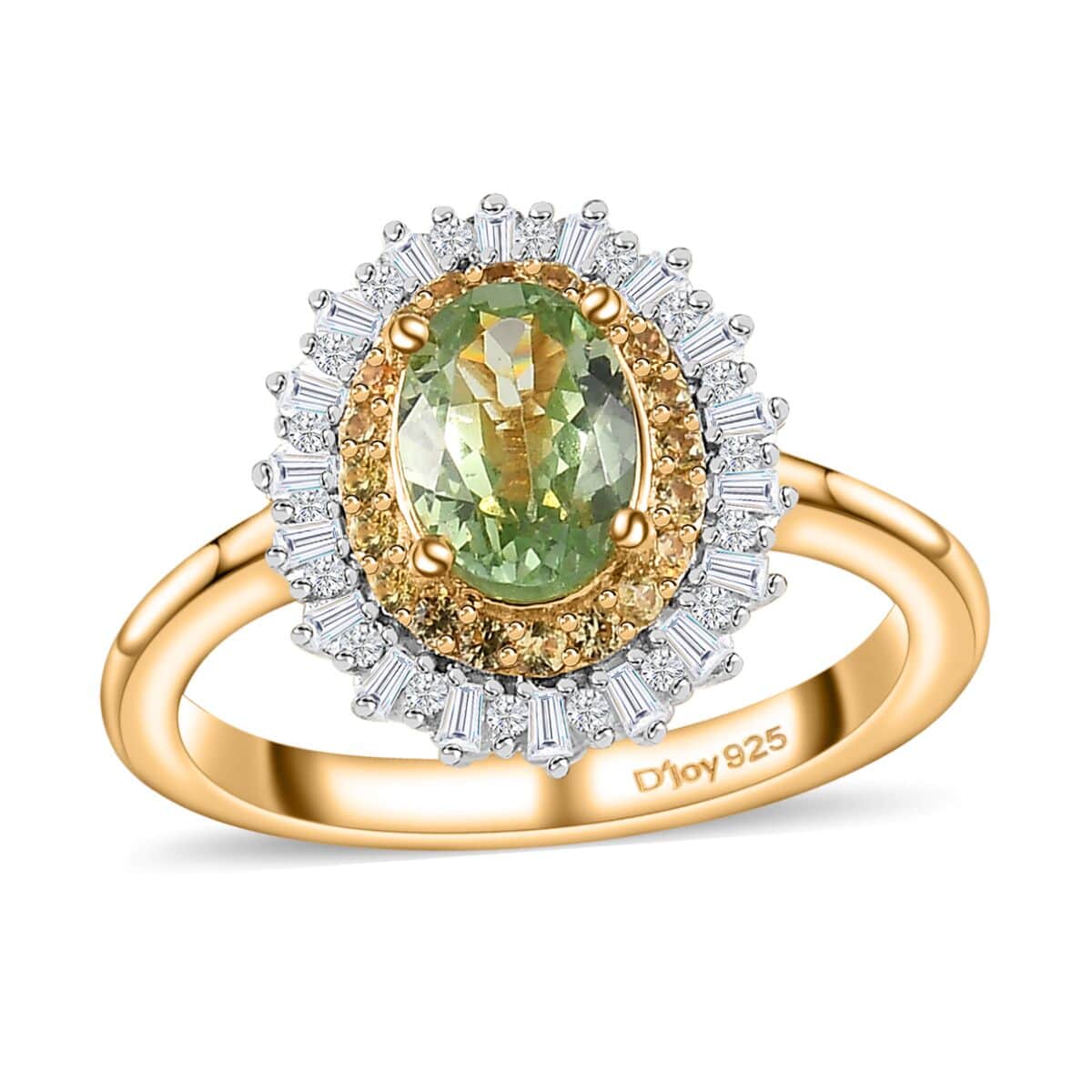 Premium Tsavorite Garnet, Yellow Sapphire, Diamond (0.18 cts) Sunburst Ring in Vermeil YG Over Sterling Silver (Size 10.0) 1.20 ctw image number 0