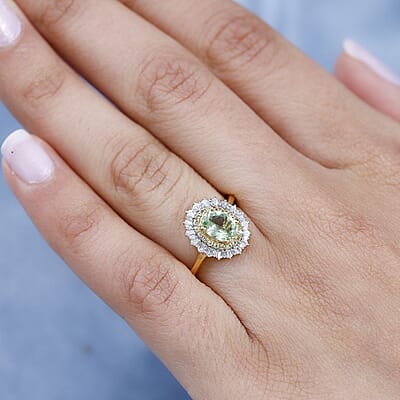 Tsavorite Garnet, Yellow Sapphire, Diamond Sunburst Ring in Vermeil Yellow Gold Over Sterling Silver (Size 10.0) 1.20 ctw