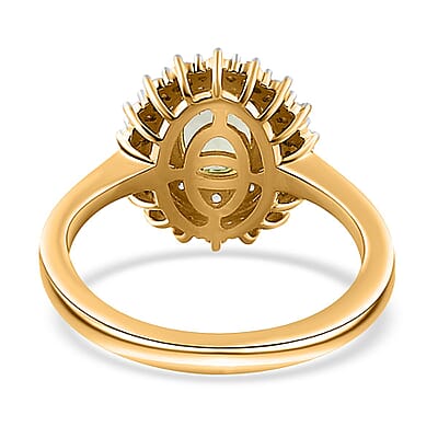 Tsavorite Garnet, Yellow Sapphire, Diamond Sunburst Ring in Vermeil Yellow Gold Over Sterling Silver (Size 10.0) 1.20 ctw