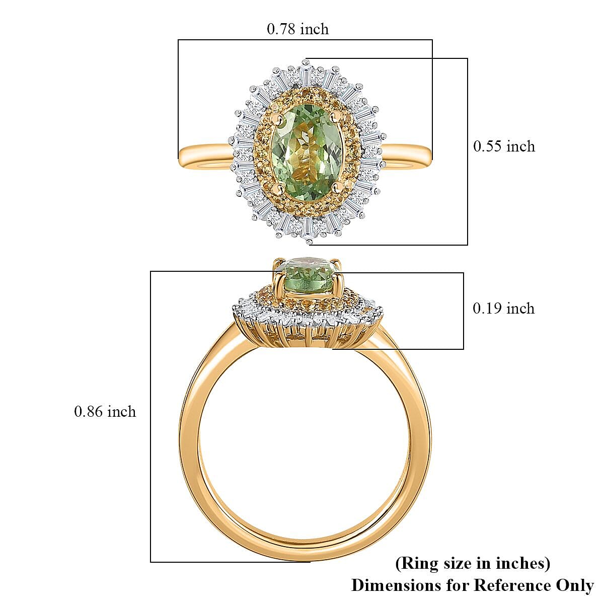 Tsavorite Garnet, Yellow Sapphire, Diamond Sunburst Ring in Vermeil Yellow Gold Over Sterling Silver (Size 10.0) 1.20 ctw