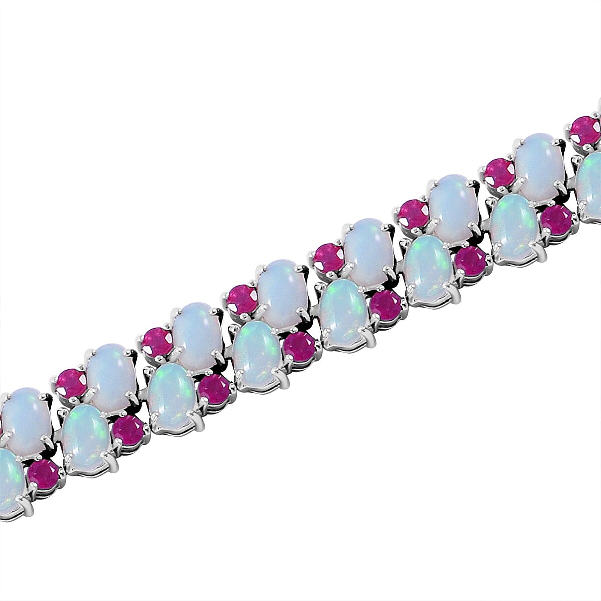 Premium Ethiopian Welo Opal and Niassa Ruby (FF) Bracelet in Platinum Over Sterling Silver (6.50 In) 17.20 ctw image number 1