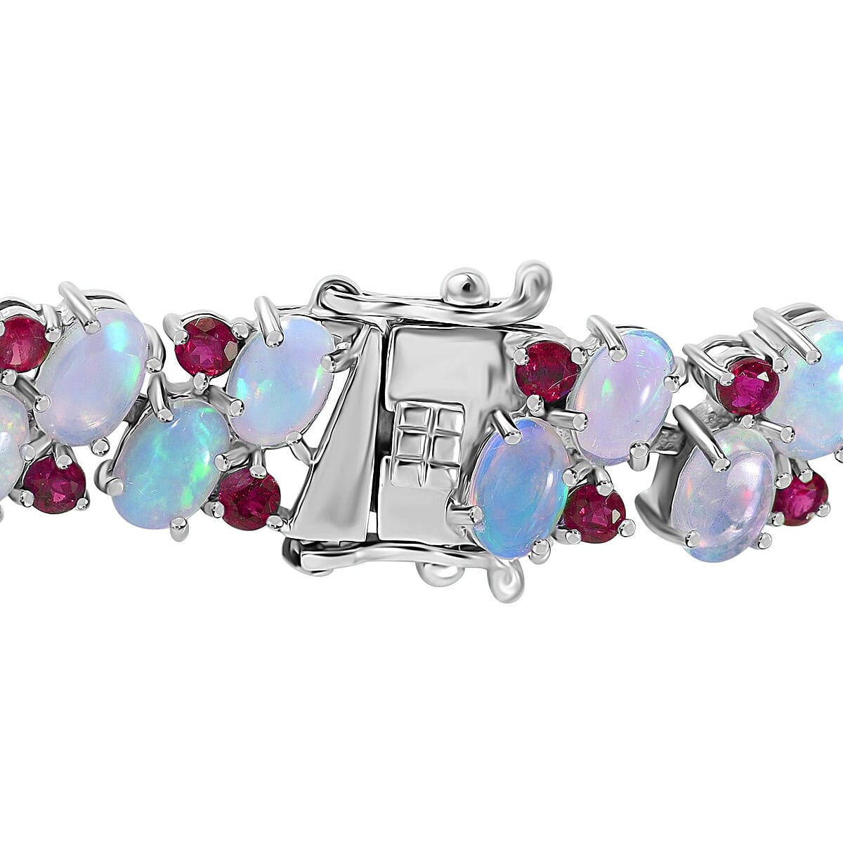 Premium Ethiopian Welo Opal and Niassa Ruby (FF) Bracelet in Platinum Over Sterling Silver (6.50 In) 17.20 ctw image number 2
