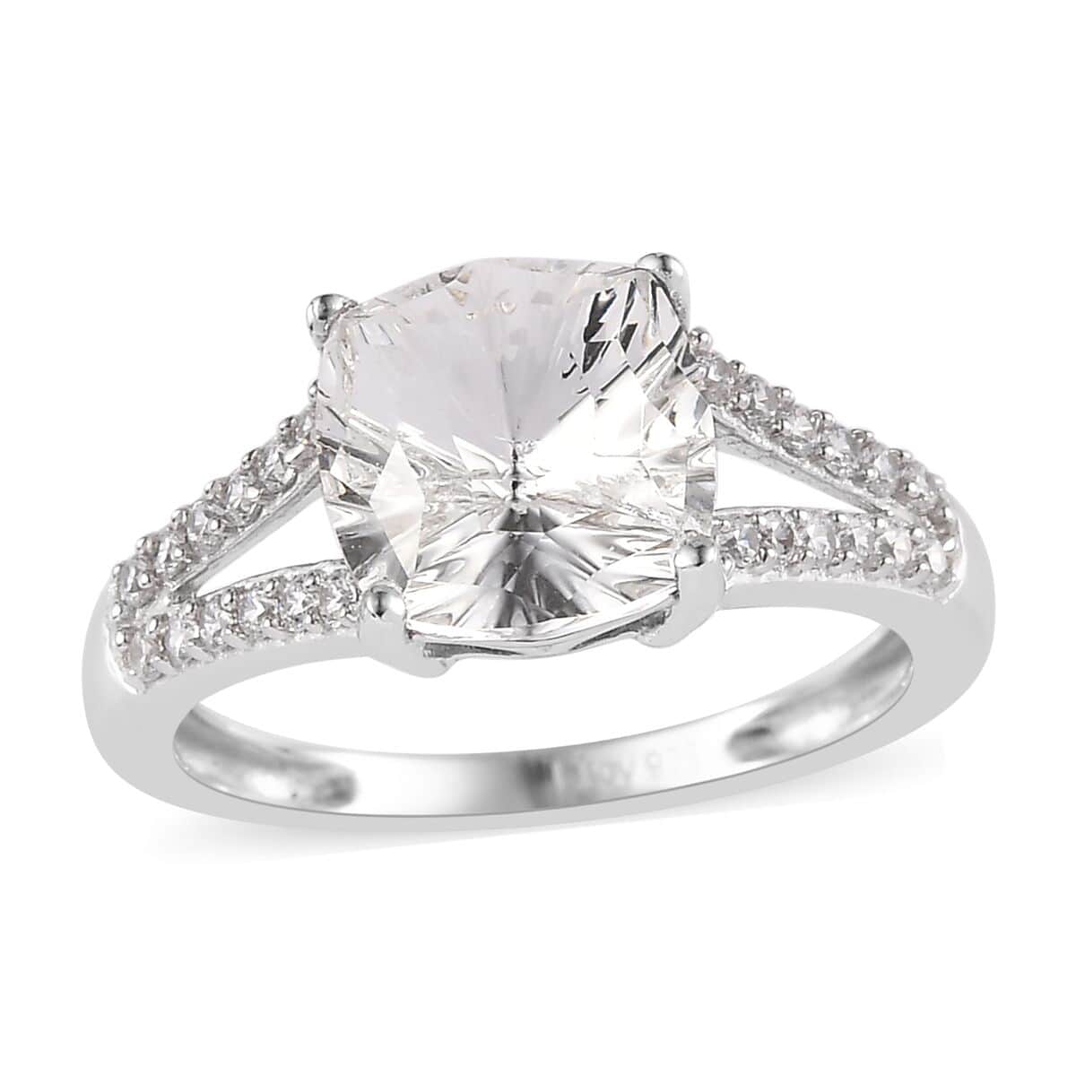 White Crystal and Simulated Diamond Ring in Platinum Over Sterling Silver (Size 10.0) 0.30 ctw image number 0