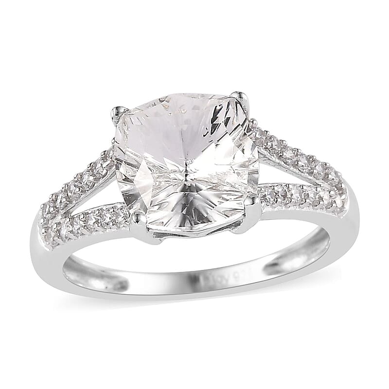 White Crystal and Simulated Diamond Ring in Platinum Over Sterling Silver (Size 10.0) 0.30 ctw