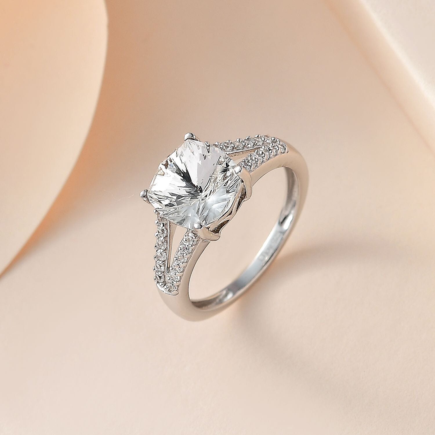 White Crystal and Simulated Diamond Ring in Platinum Over Sterling Silver (Size 10.0) 0.30 ctw