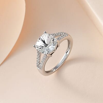 White Crystal and Simulated Diamond Ring in Platinum Over Sterling Silver (Size 10.0) 0.30 ctw