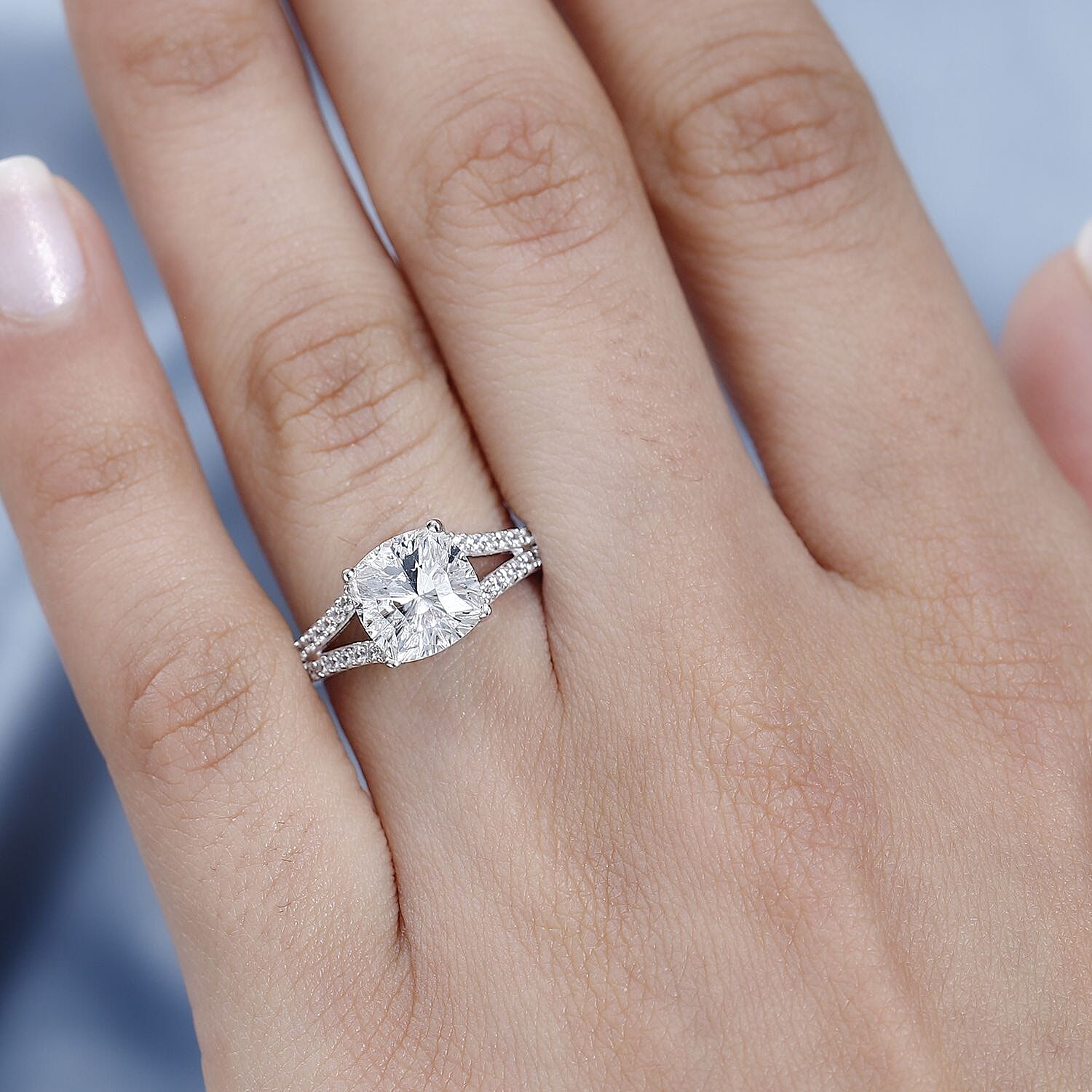 White Crystal and Simulated Diamond Ring in Platinum Over Sterling Silver (Size 10.0) 0.30 ctw