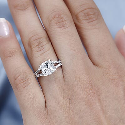 White Crystal and Simulated Diamond Ring in Platinum Over Sterling Silver (Size 10.0) 0.30 ctw
