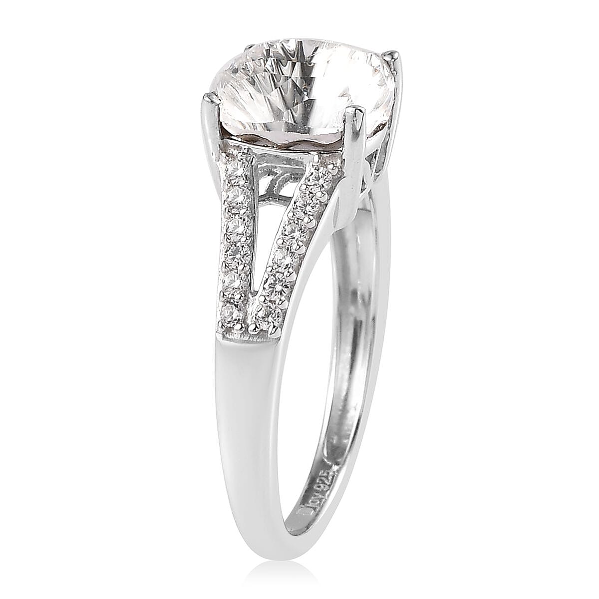 White Crystal and Simulated Diamond Ring in Platinum Over Sterling Silver (Size 10.0) 0.30 ctw