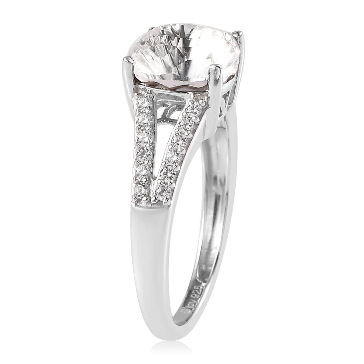 White Crystal and Simulated Diamond Ring in Platinum Over Sterling Silver (Size 10.0) 0.30 ctw image number 3