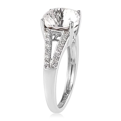 White Crystal and Simulated Diamond Ring in Platinum Over Sterling Silver (Size 10.0) 0.30 ctw