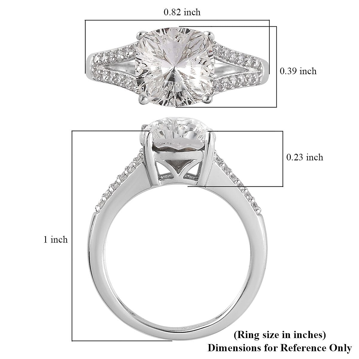 White Crystal and Simulated Diamond Ring in Platinum Over Sterling Silver (Size 10.0) 0.30 ctw