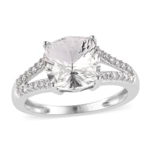 White Crystal and Simulated Diamond Ring in Platinum Over Sterling Silver (Size 8.0) 0.30 ctw