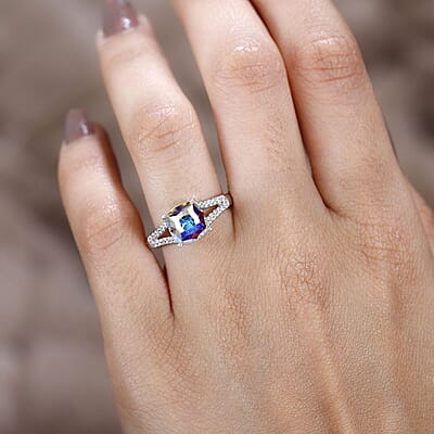 Aurora Borealis Crystal and Simulated Diamond Ring in Platinum Over Sterling Silver (Size 10.0) 0.30 ctw