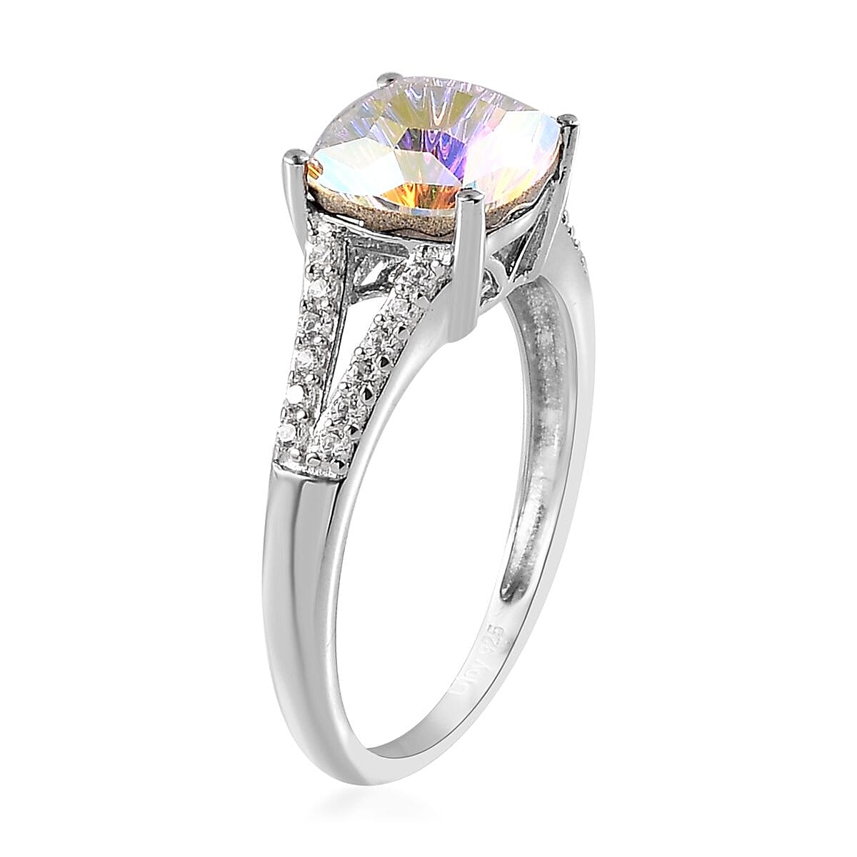 Aurora Borealis Crystal, Simulated Diamond Ring in Platinum Over Sterling Silver (Size 10.0) 0.30 ctw image number 3