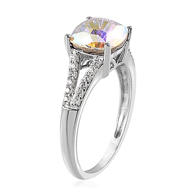 Aurora Borealis Crystal and Simulated Diamond Ring in Platinum Over Sterling Silver (Size 10.0) 0.30 ctw