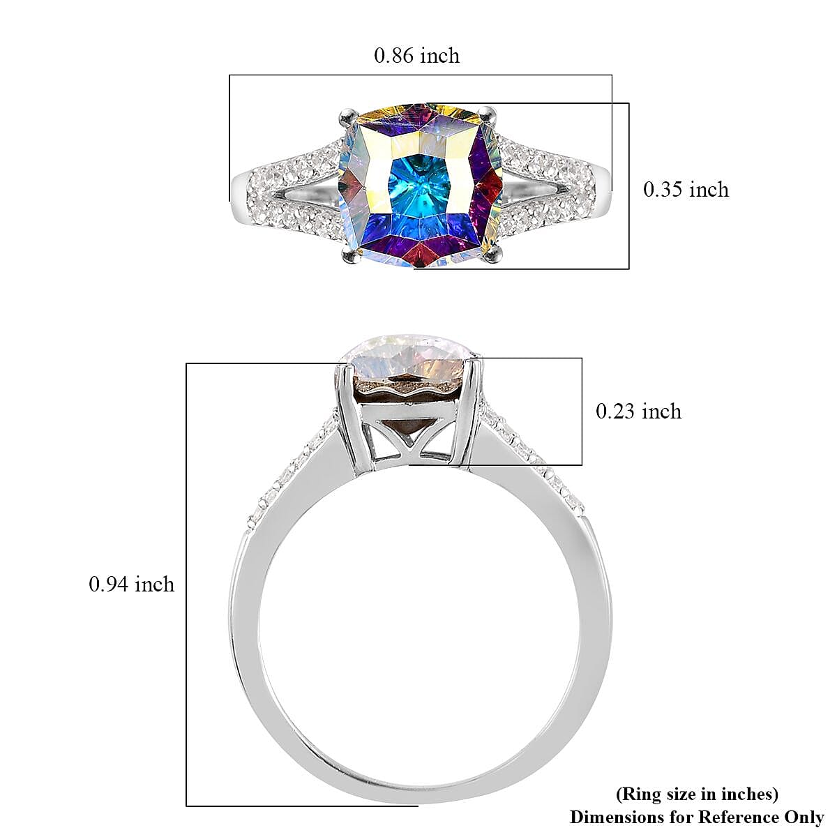 Aurora Borealis Crystal and Simulated Diamond Ring in Platinum Over Sterling Silver (Size 10.0) 0.30 ctw