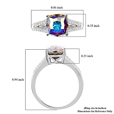 Aurora Borealis Crystal and Simulated Diamond Ring in Platinum Over Sterling Silver (Size 10.0) 0.30 ctw