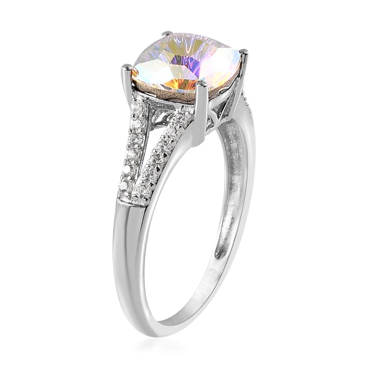 Aurora Borealis Crystal and Simulated Diamond Ring in Platinum Over Sterling Silver (Size 7.0) 0.30 ctw image number 3