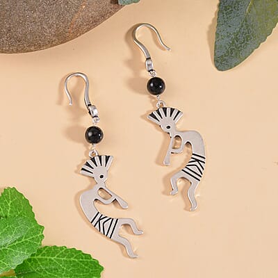 Shungite 5.00 ctw Kokopelli Earrings in ION Plated Copper