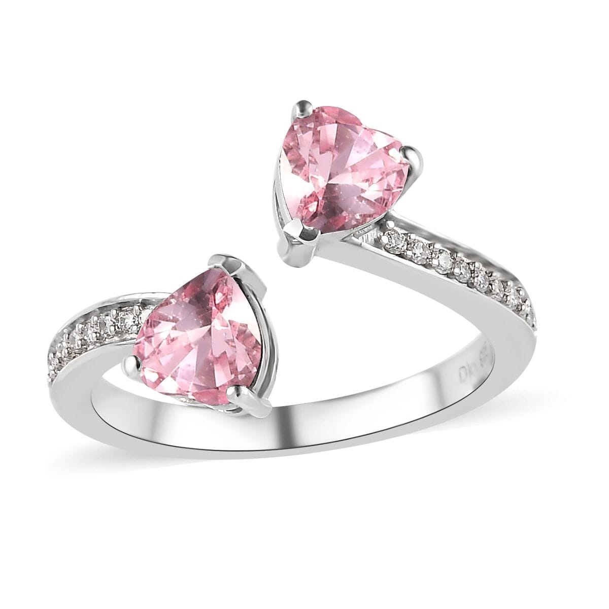 Designer Premium Light Rose Austrian Crystal and Simulated Diamond Heart Bypass Ring in Platinum Over Sterling Silver (Size 5.0) image number 0