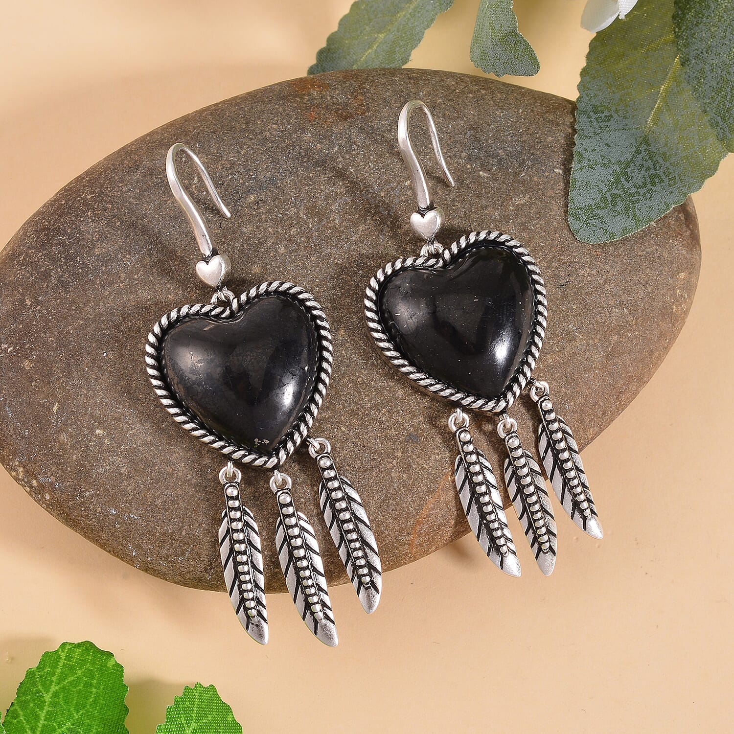Shungite Heart Earrings in ION Plated Copper 36.00 ctw