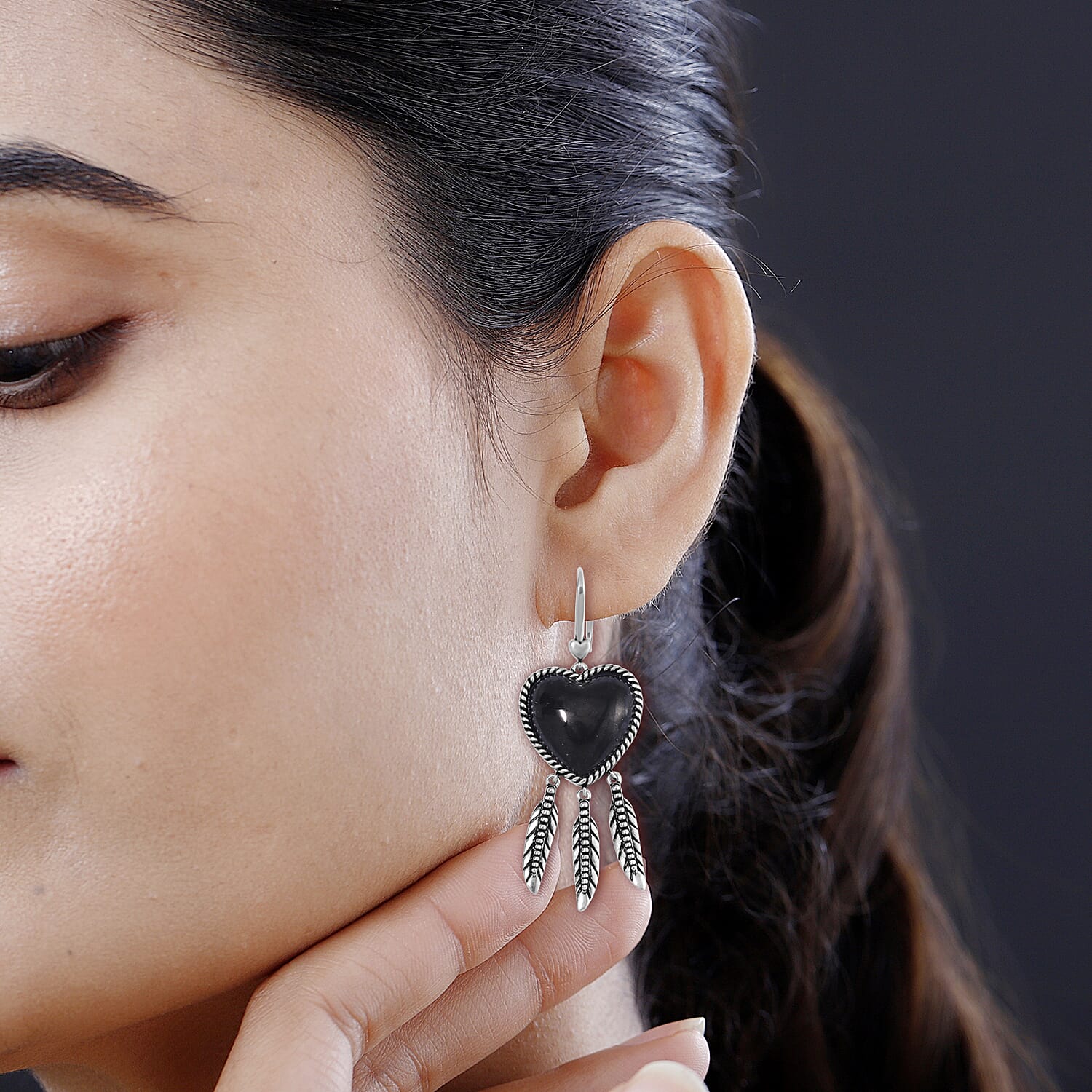 ◆STONEHENgE◆ 14K Heart Earrings Buy Shungite Heart Earrings in ION Plated Copper 36.00 ctw