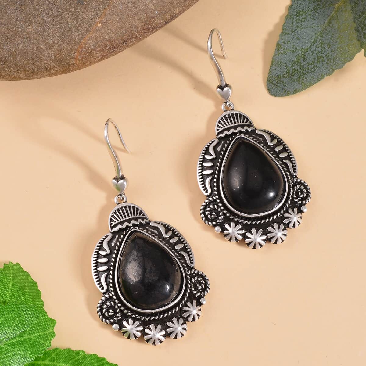 Shungite Dangle Earrings in ION Plated Copper 40.00 ctw image number 1
