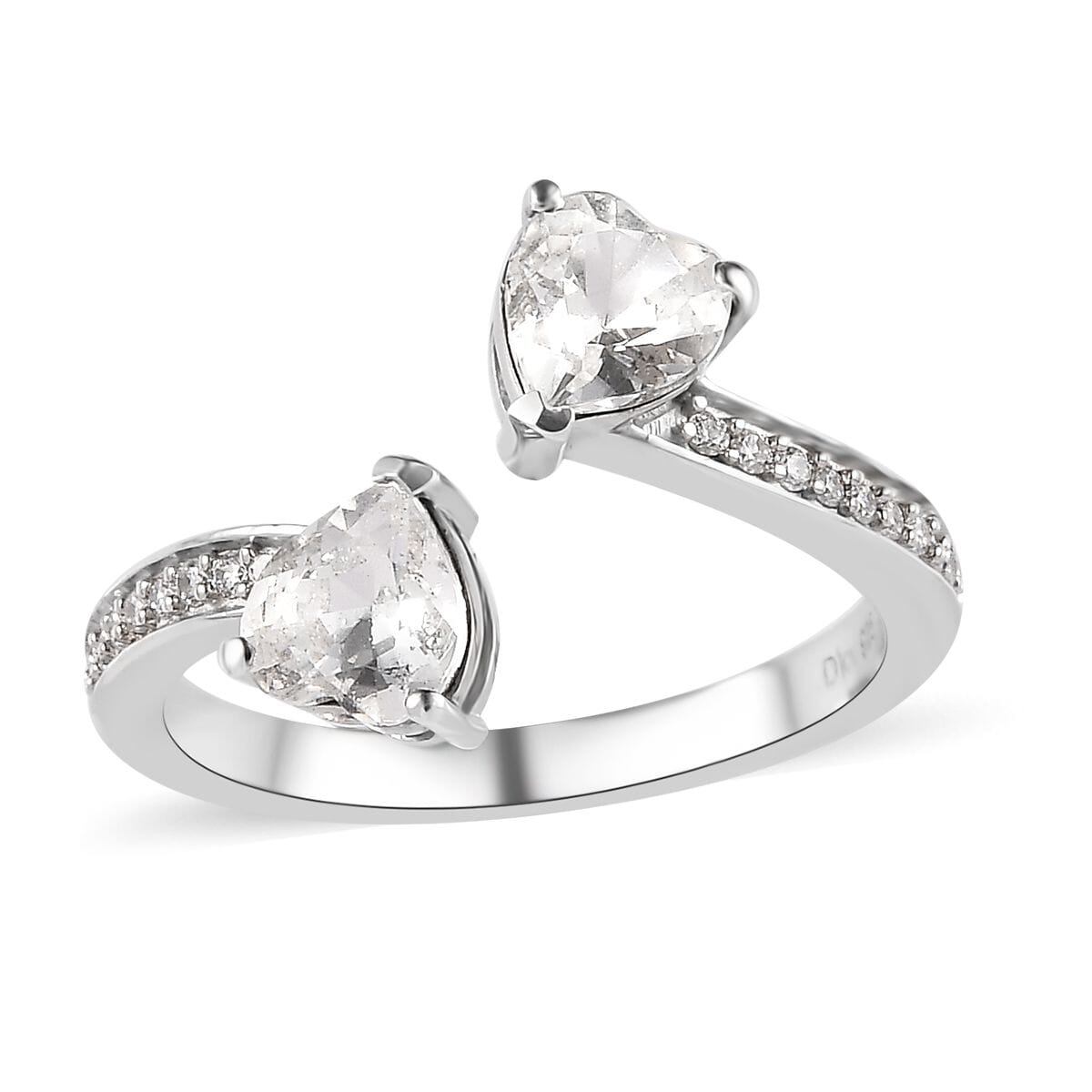 Designer Premium Austrian Crystal and Simulated Diamond Heart Bypass Ring in Platinum Over Sterling Silver (Size 9.0) image number 0