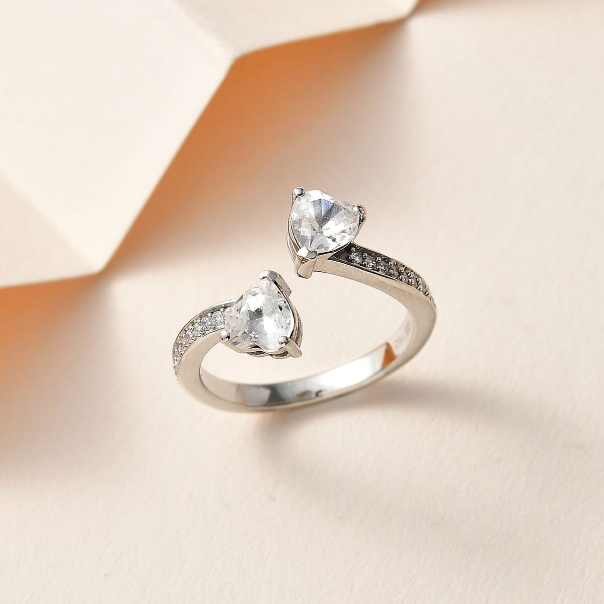 Designer Premium Austrian Crystal and Simulated Diamond Heart Bypass Ring in Platinum Over Sterling Silver (Size 9.0) image number 1