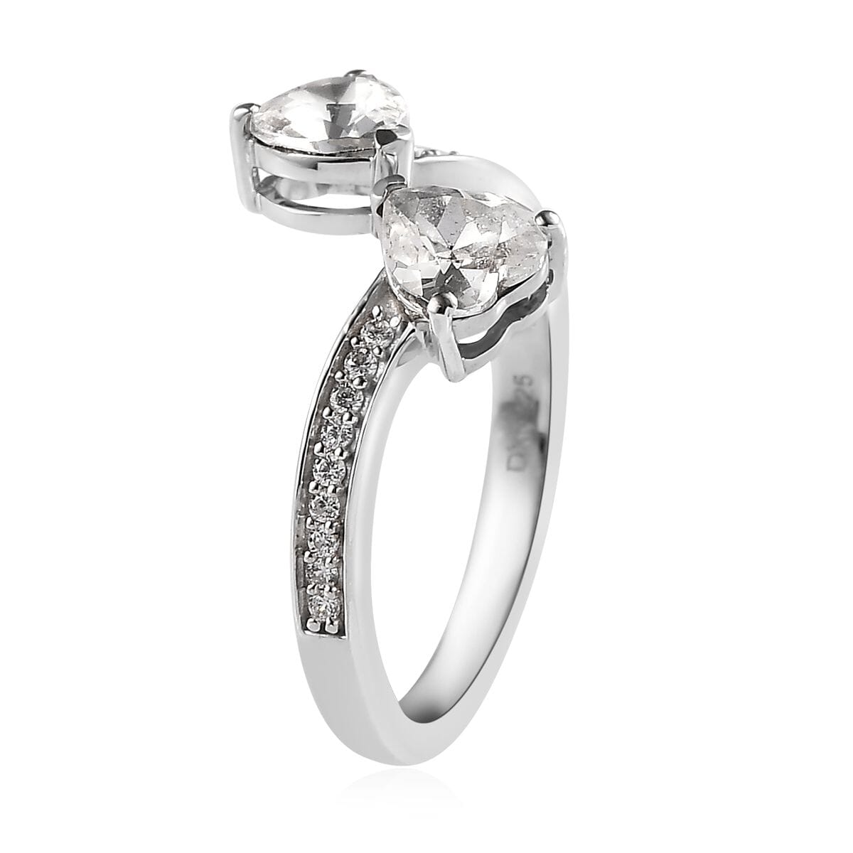 Designer Premium Austrian Crystal and Simulated Diamond Heart Bypass Ring in Platinum Over Sterling Silver (Size 9.0) image number 3