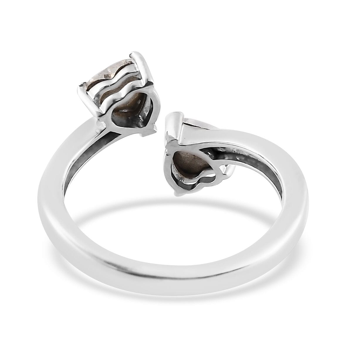 Designer Premium Austrian Crystal and Simulated Diamond Heart Bypass Ring in Platinum Over Sterling Silver (Size 9.0) image number 4