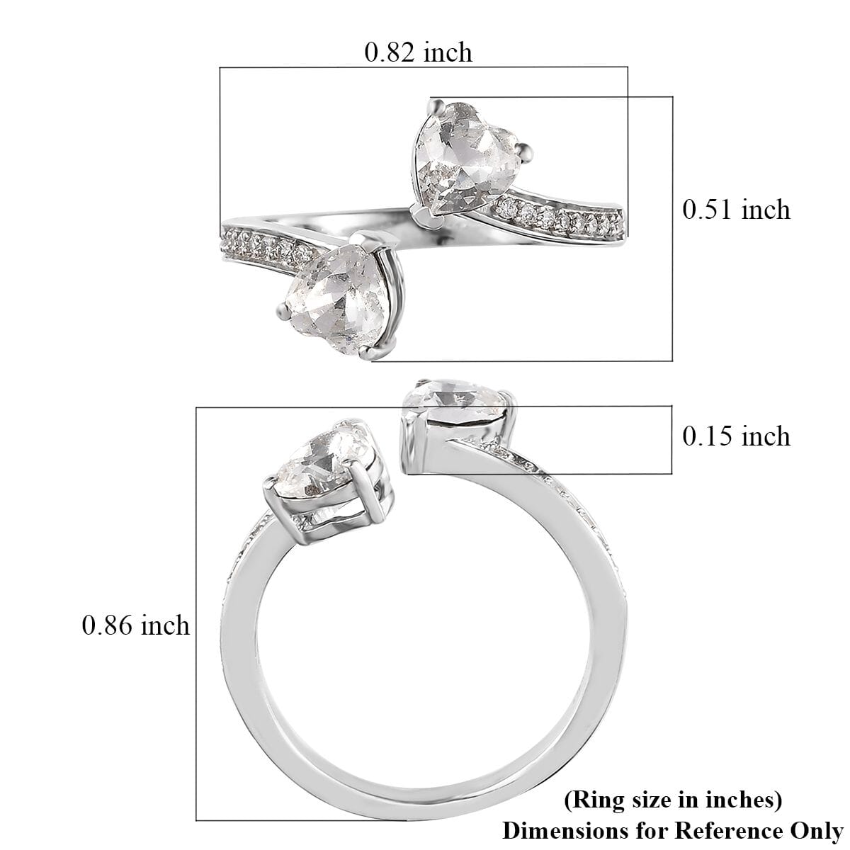 Designer Premium Austrian Crystal and Simulated Diamond Heart Bypass Ring in Platinum Over Sterling Silver (Size 9.0) image number 5