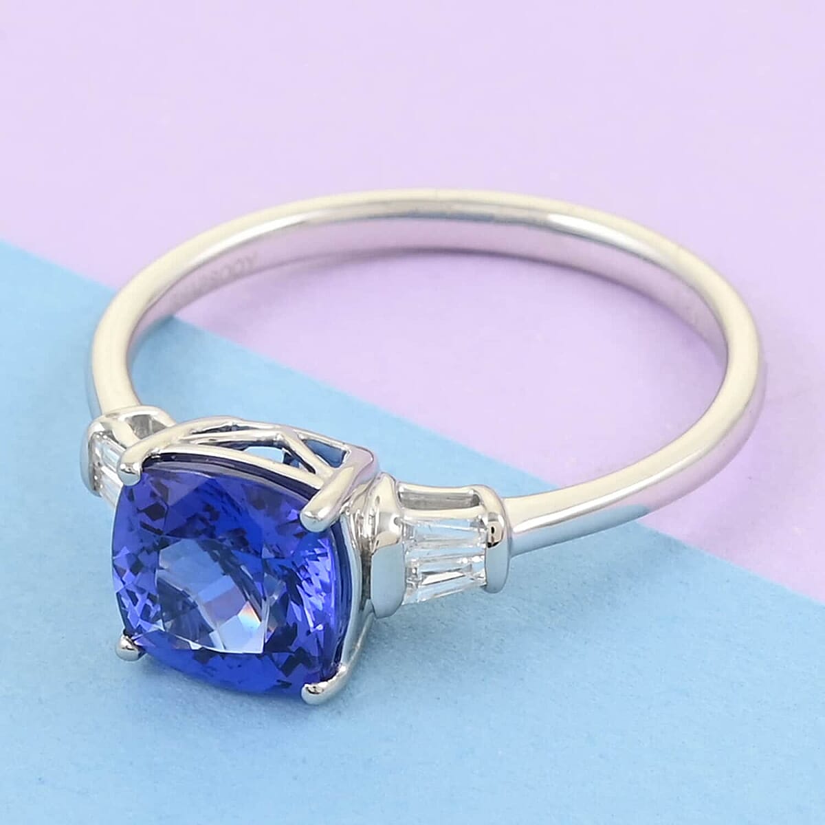 Rhapsody 950 Platinum AAAA Tanzanite and E-F VS Diamond Ring (Size 7.5) 5.15 Grams 2.70 ctw image number 1