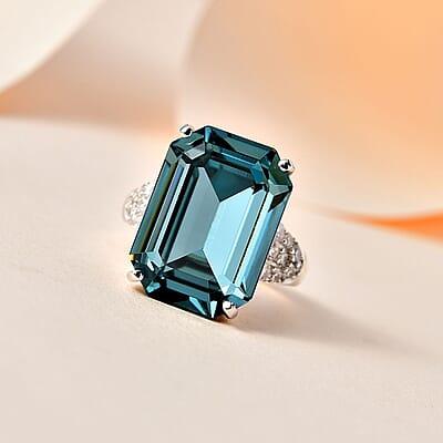 Designer Premium Indian Sapphire Color Austrian Crystal and Simulated Diamond Ring in Platinum Over Sterling Silver (Size 10.0) 0.70 ctw