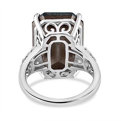 Designer Premium Indian Sapphire Color Austrian Crystal and Simulated Diamond Ring in Platinum Over Sterling Silver (Size 10.0) 0.70 ctw