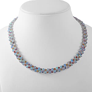 Premium Ethiopian Welo Opal and Tanzanite Necklace 18 Inches in Platinum Over Sterling Silver 51.30 ctw